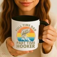 Full Time Dad Part Time Hooker Funny Fishing Retro Coffee Mug thumb 3