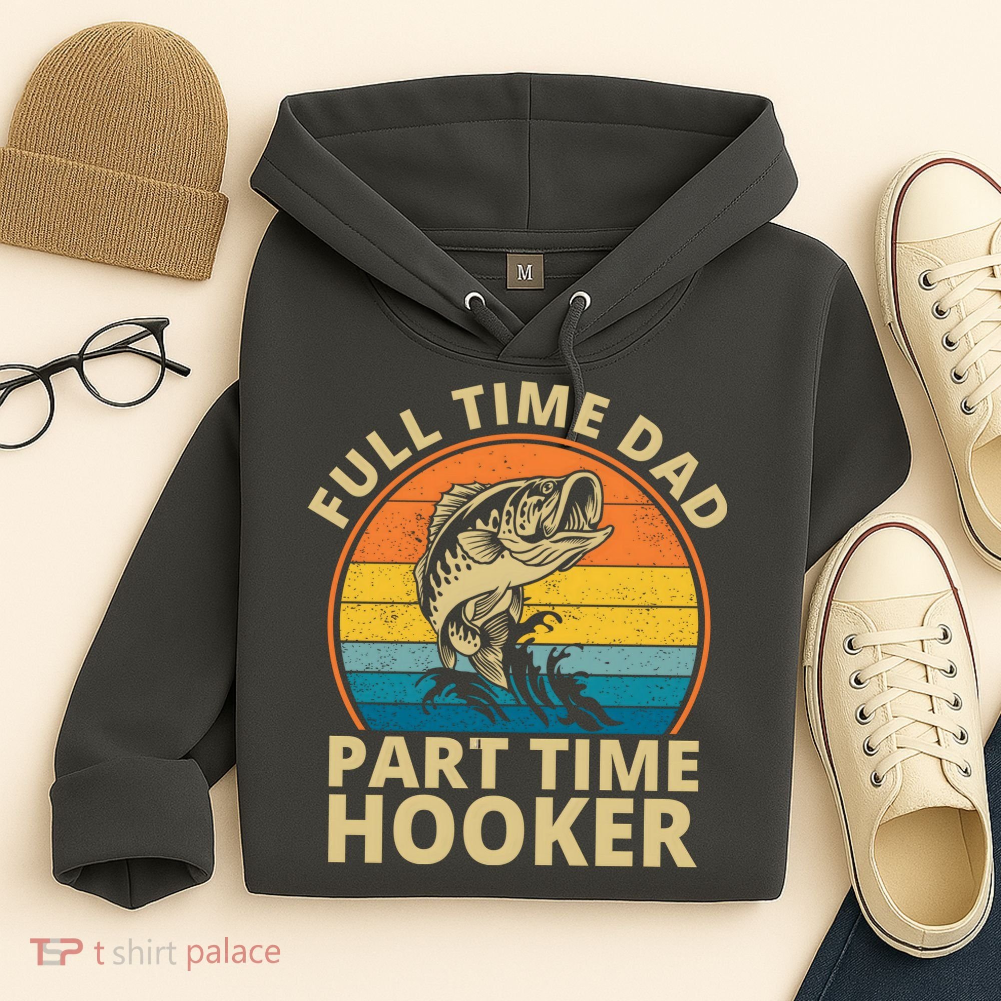 Full Time Dad Part Time Hooker Funny Fishing Retro Hoodie