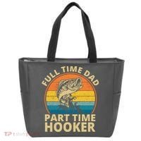 Full Time Dad Part Time Hooker Funny Fishing Retro Tote Bag thumb 0