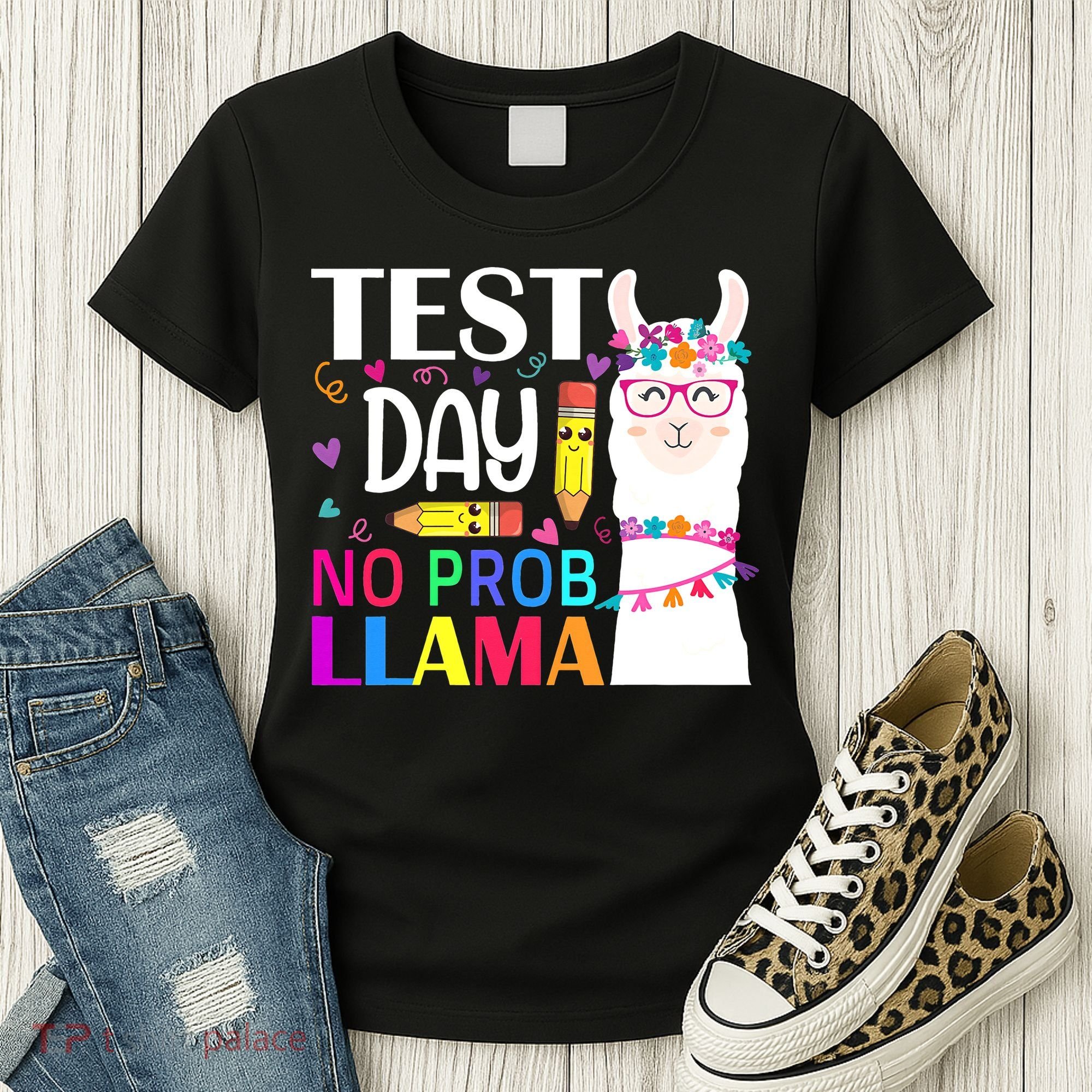 funny Test Day No Prob-llama Llama Teacher Women's T-Shirt