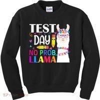 funny Test Day No Prob-llama Llama Teacher Kids Sweatshirt thumb 0
