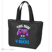 Funny This Dude Needs Vbucks Will Work For Bucks Gamer Tote Bag thumb 3
