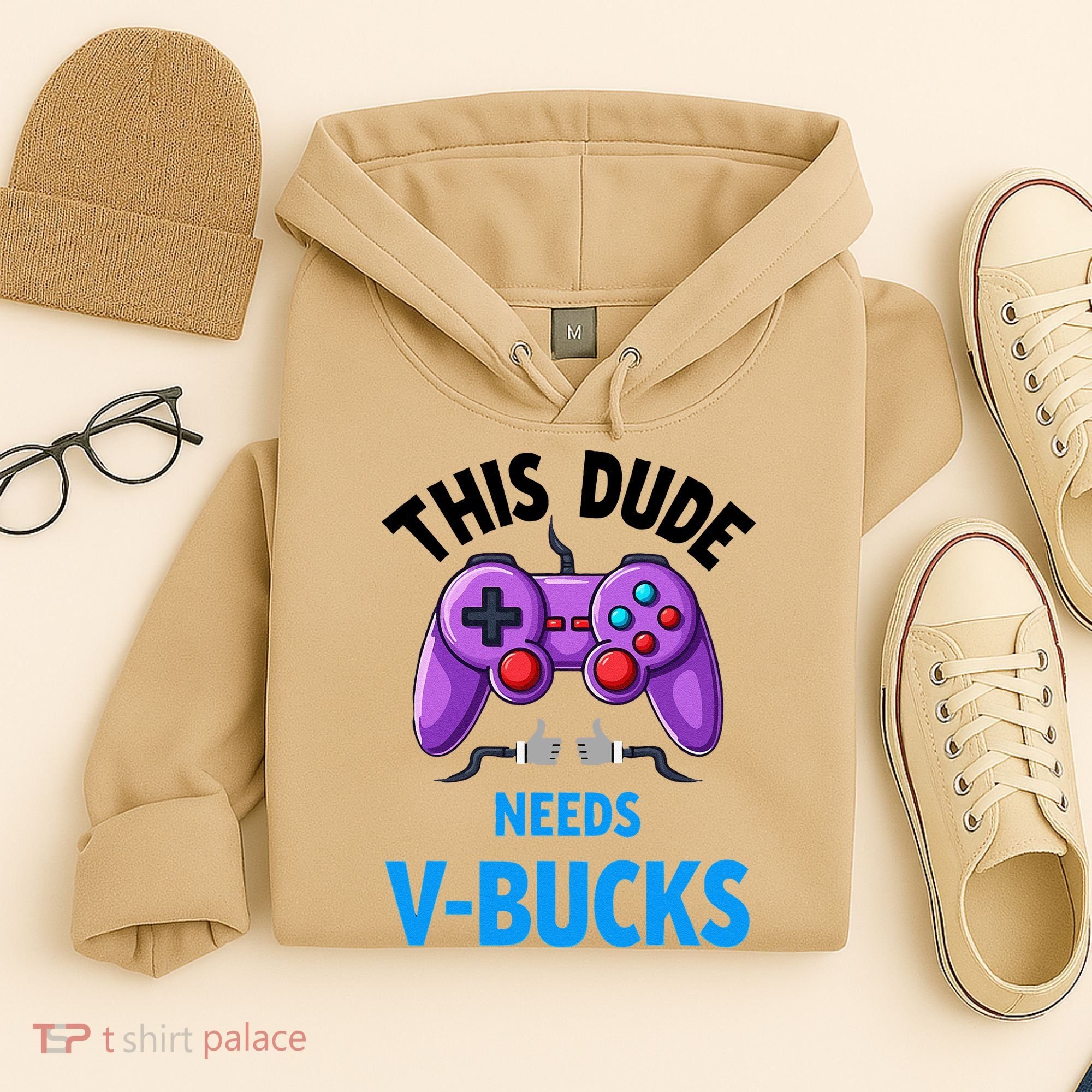 Funny This Dude Needs Vbucks Will Work For Bucks Gamer Hoodie