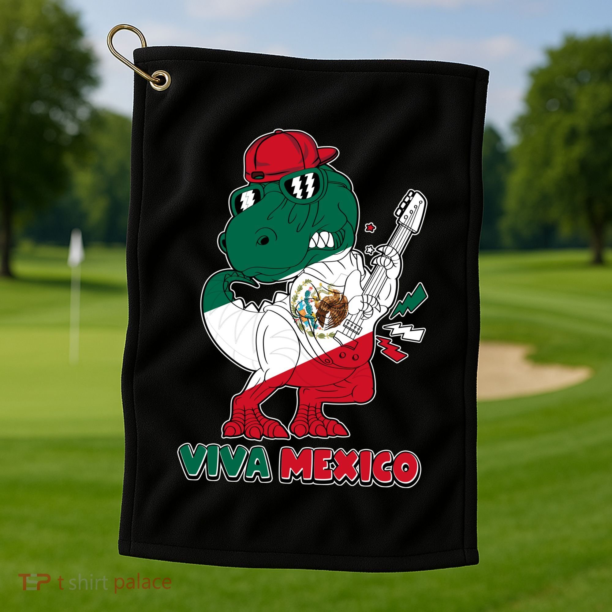 Funny Trex Dinosaur Viva Mexico Golf Towel
