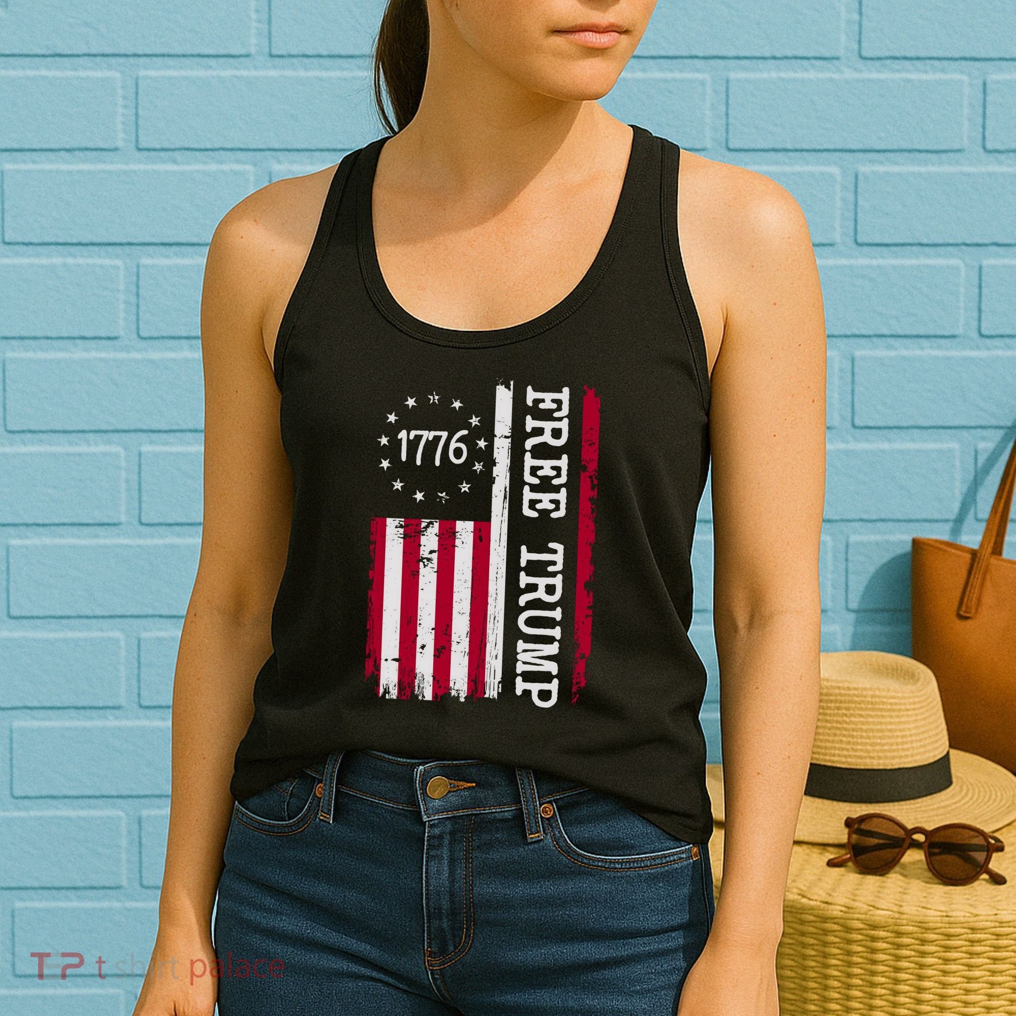 Free Trump Destressed 1776 Betsy Ross USA Flag Women's Tank Top