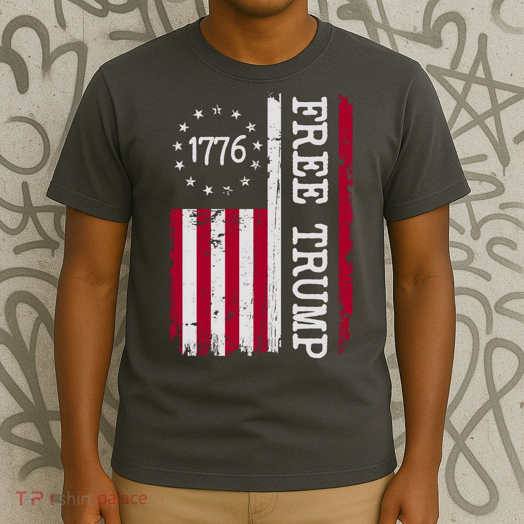 Free Trump Destressed 1776 Betsy Ross USA Flag T-Shirt