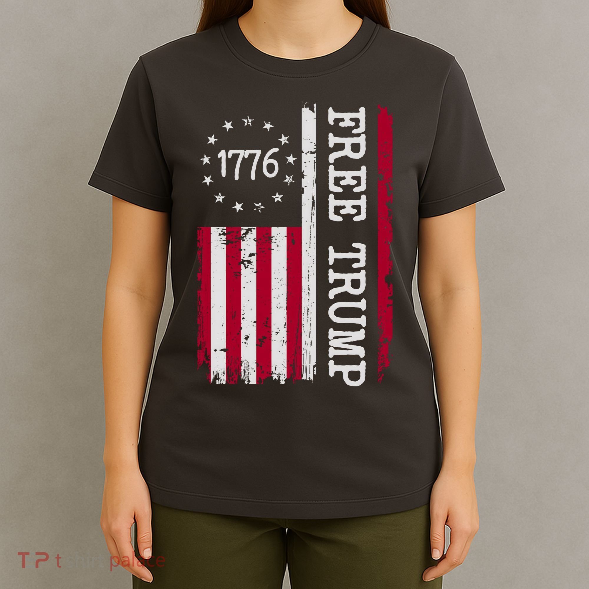 Free Trump Destressed 1776 Betsy Ross USA Flag T-Shirt