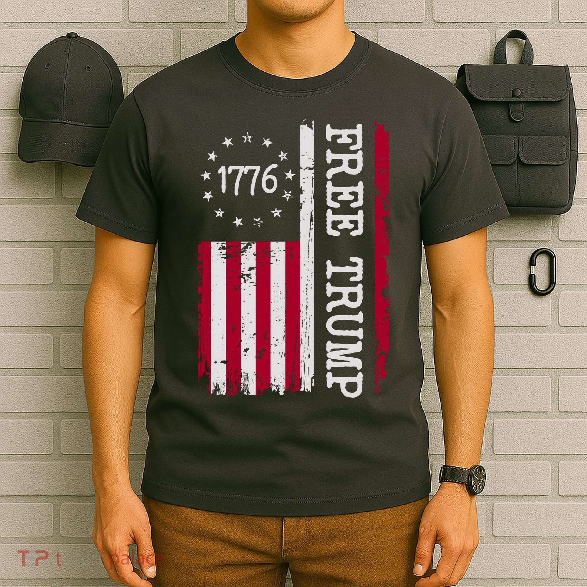Free Trump Destressed 1776 Betsy Ross USA Flag T-Shirt