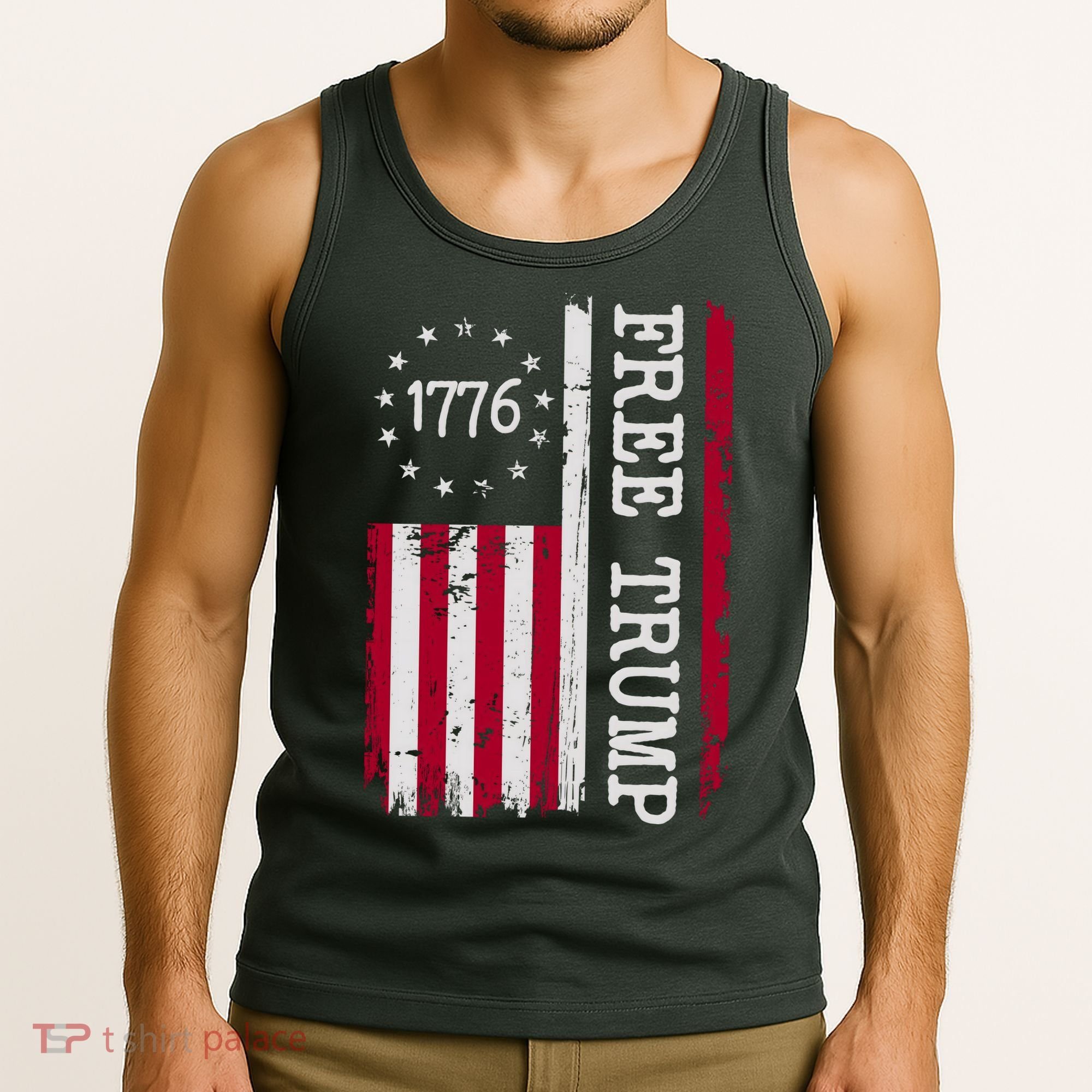 Free Trump Destressed 1776 Betsy Ross USA Flag Tank Top