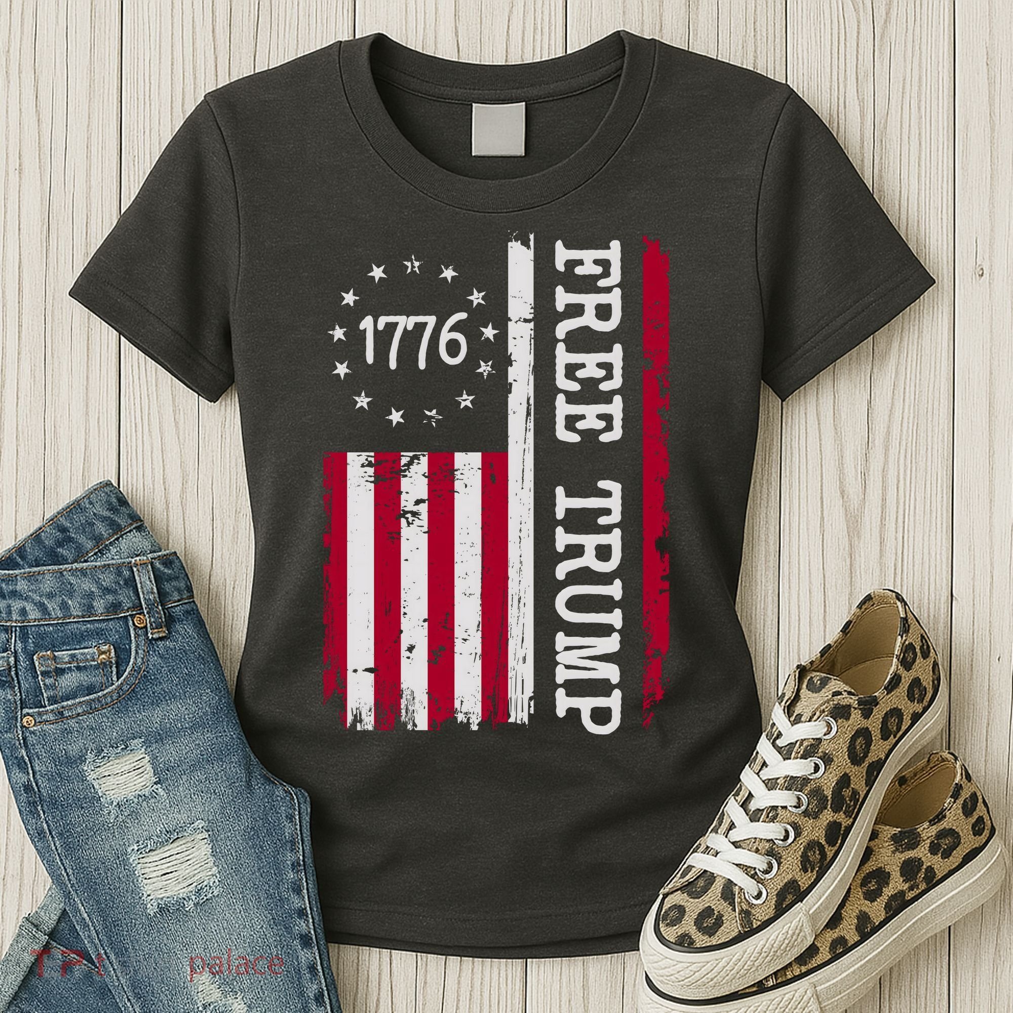 Free Trump Destressed 1776 Betsy Ross USA Flag Women's T-Shirt