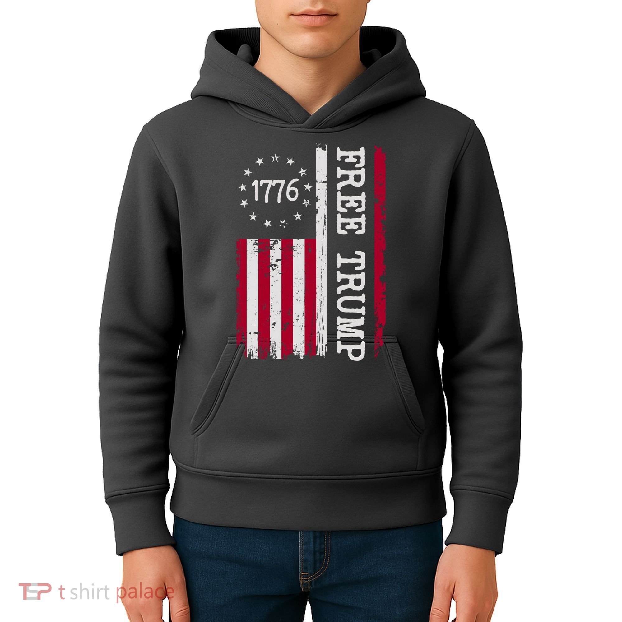 Free Trump Destressed 1776 Betsy Ross USA Flag Kids Hoodie