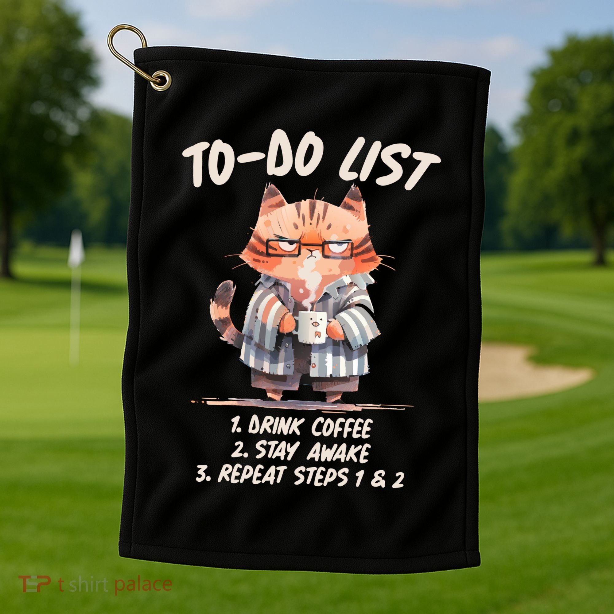 Funny To Do List Grumpy Coffee Cat Golf Towel