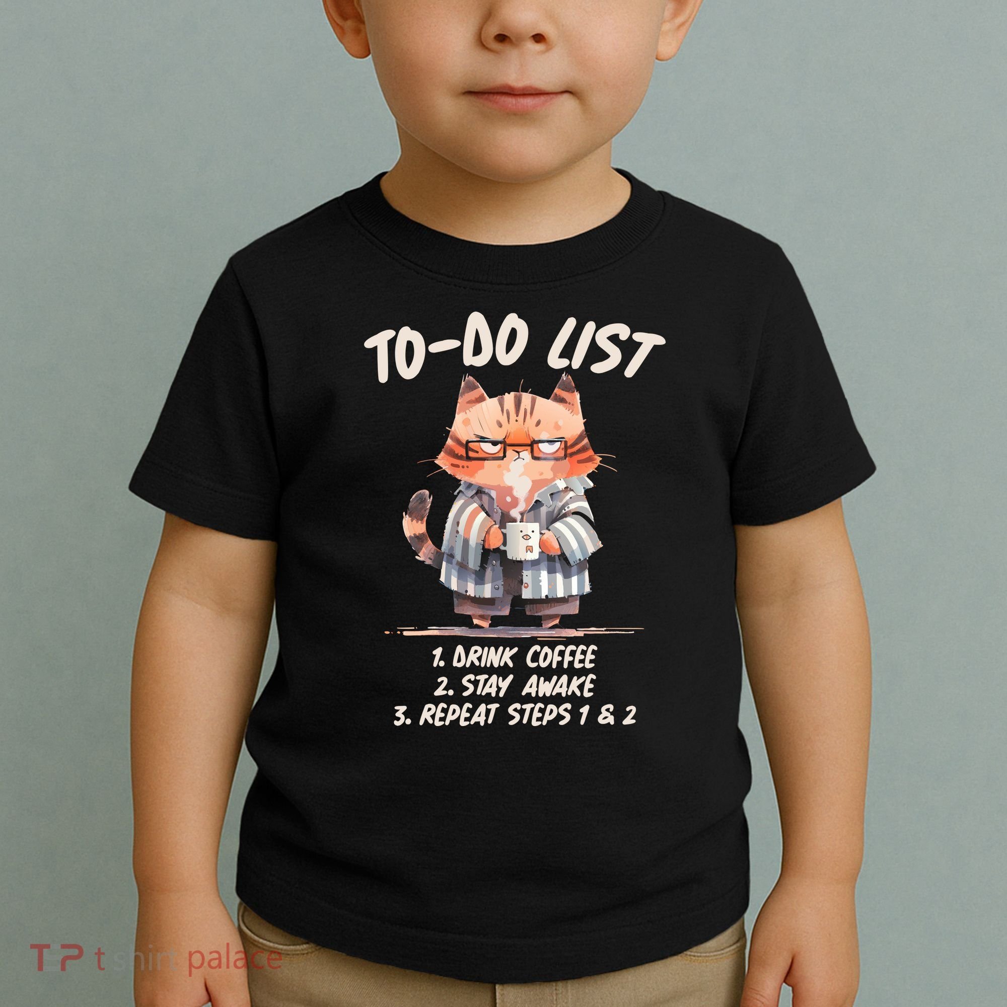 Funny To Do List Grumpy Coffee Cat Toddler T-Shirt