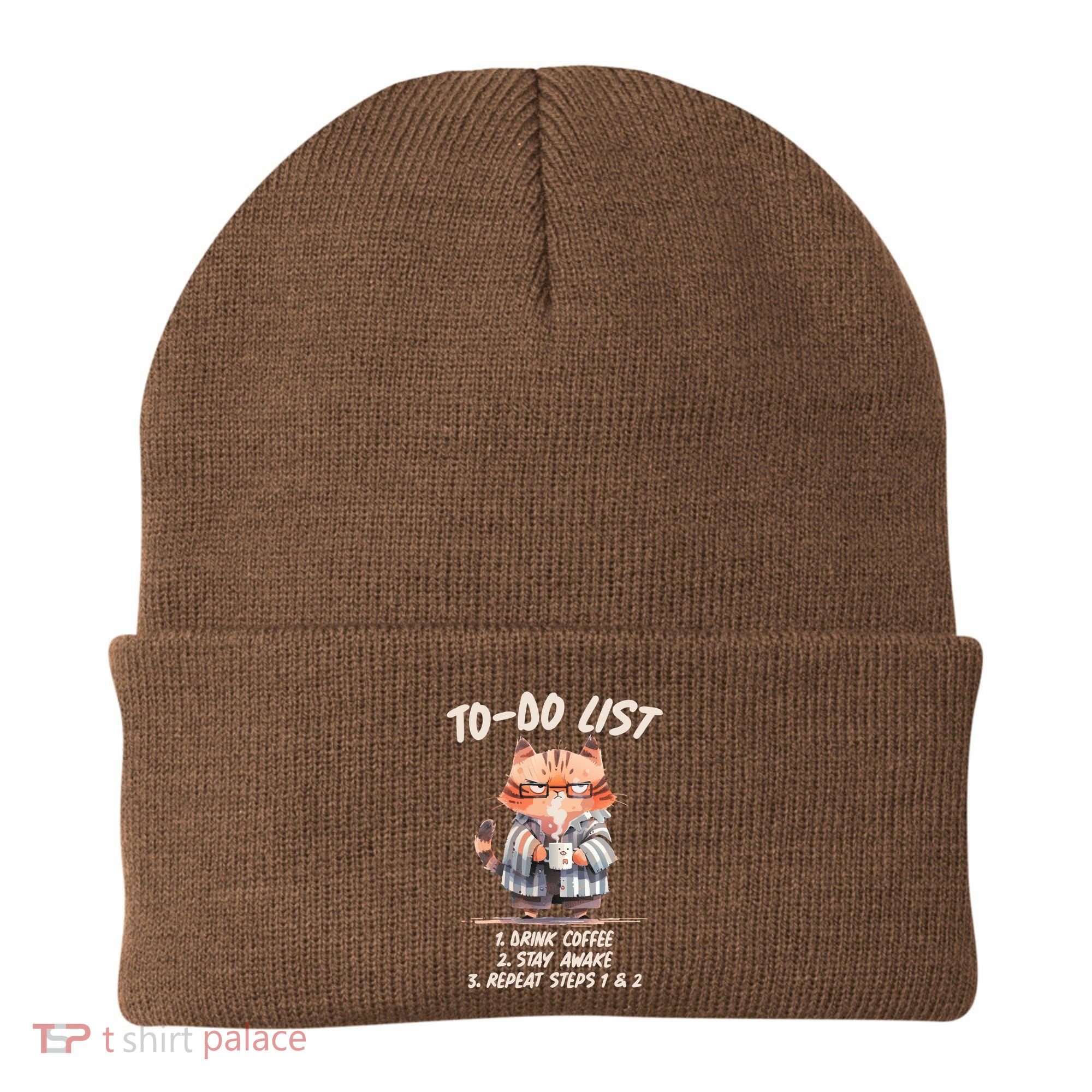 Funny To Do List Grumpy Coffee Cat Beanie