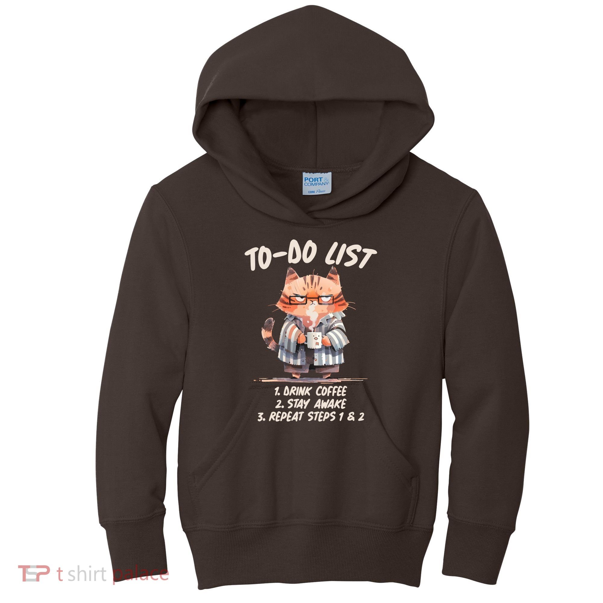Funny To Do List Grumpy Coffee Cat Kids Hoodie
