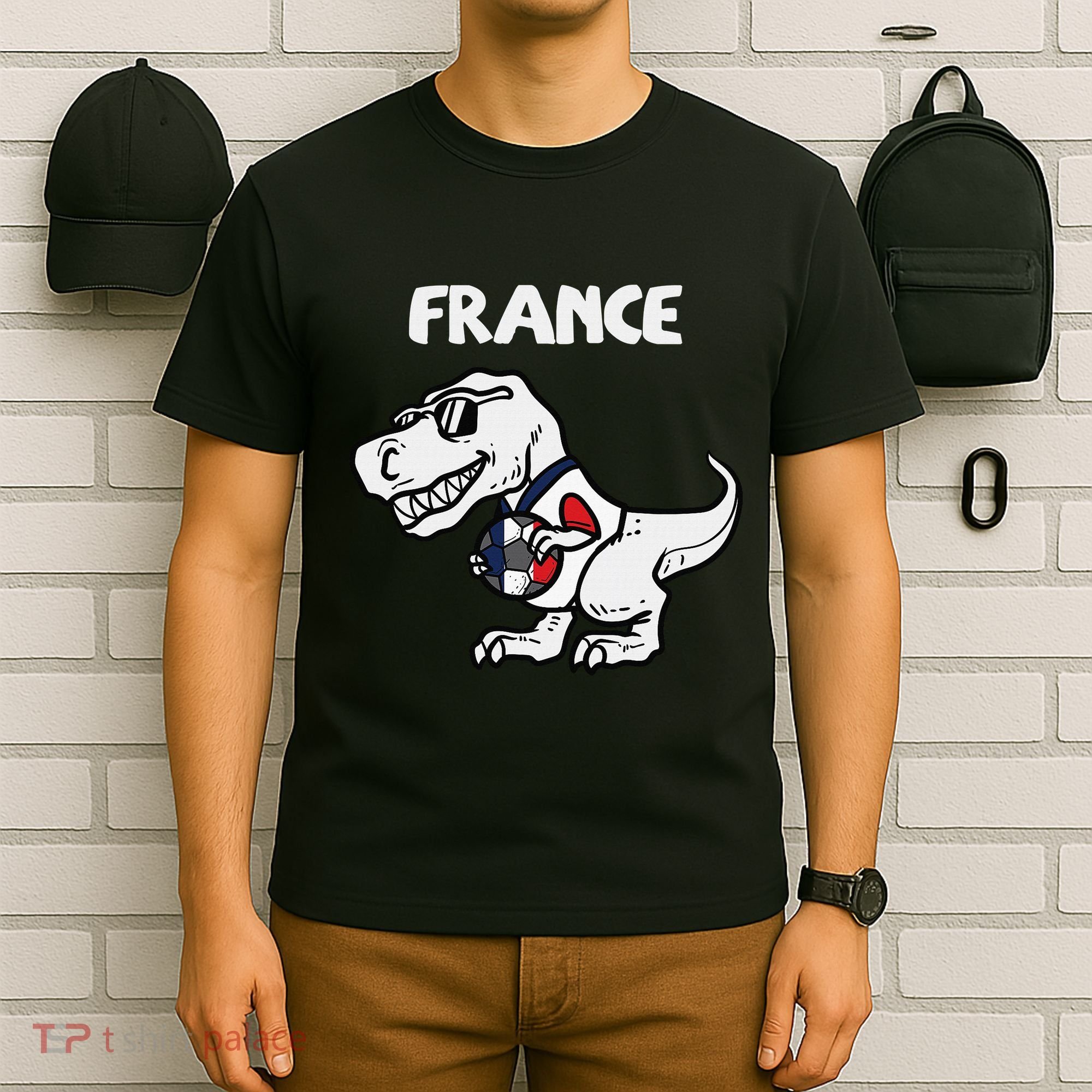 France Trex Dino French Flag Soccer Fan T-Shirt