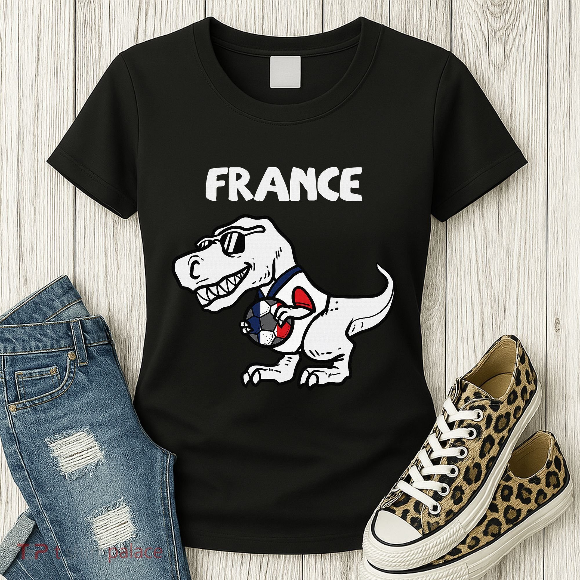 France Trex Dino French Flag Soccer Fan Women's T-Shirt