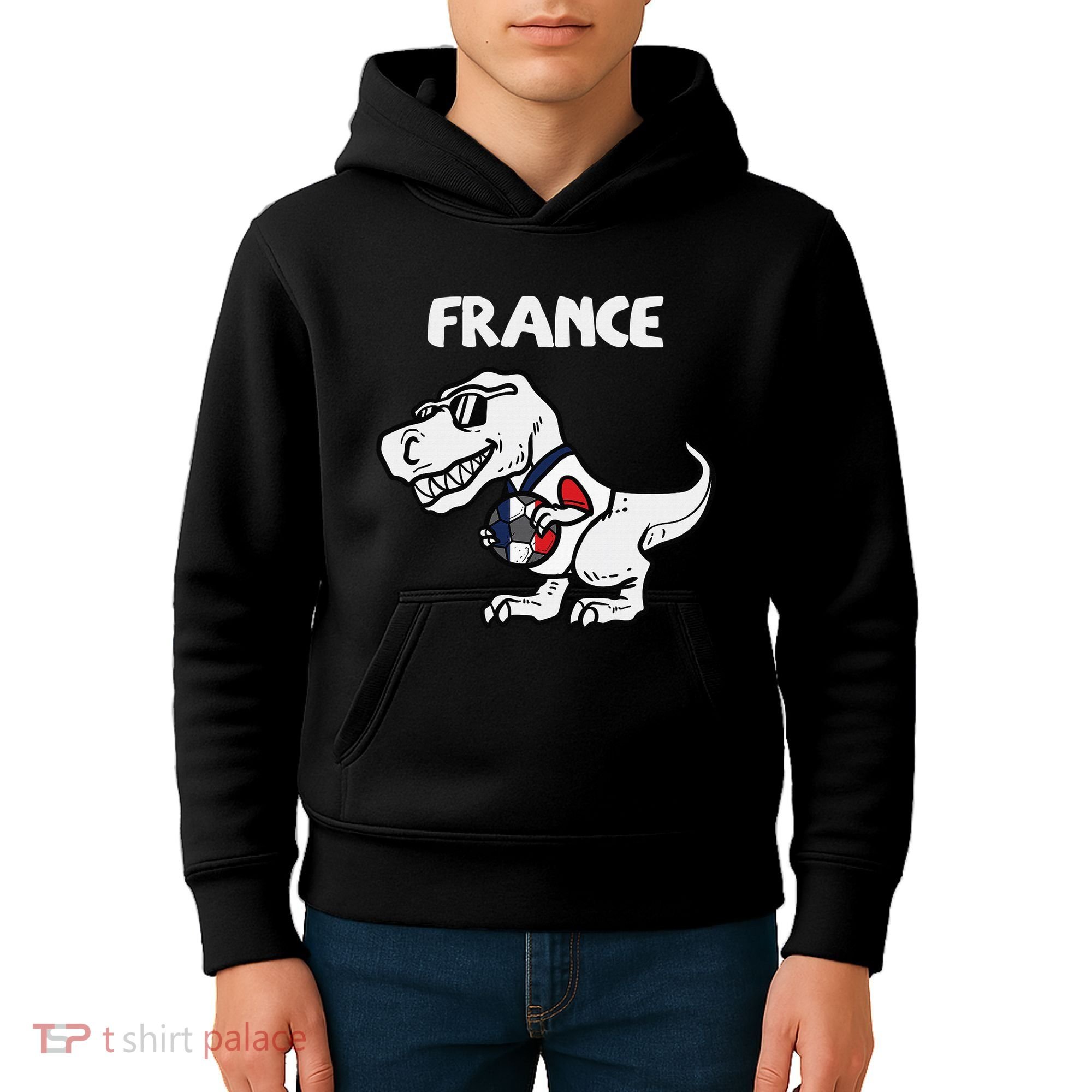 France Trex Dino French Flag Soccer Fan Kids Hoodie
