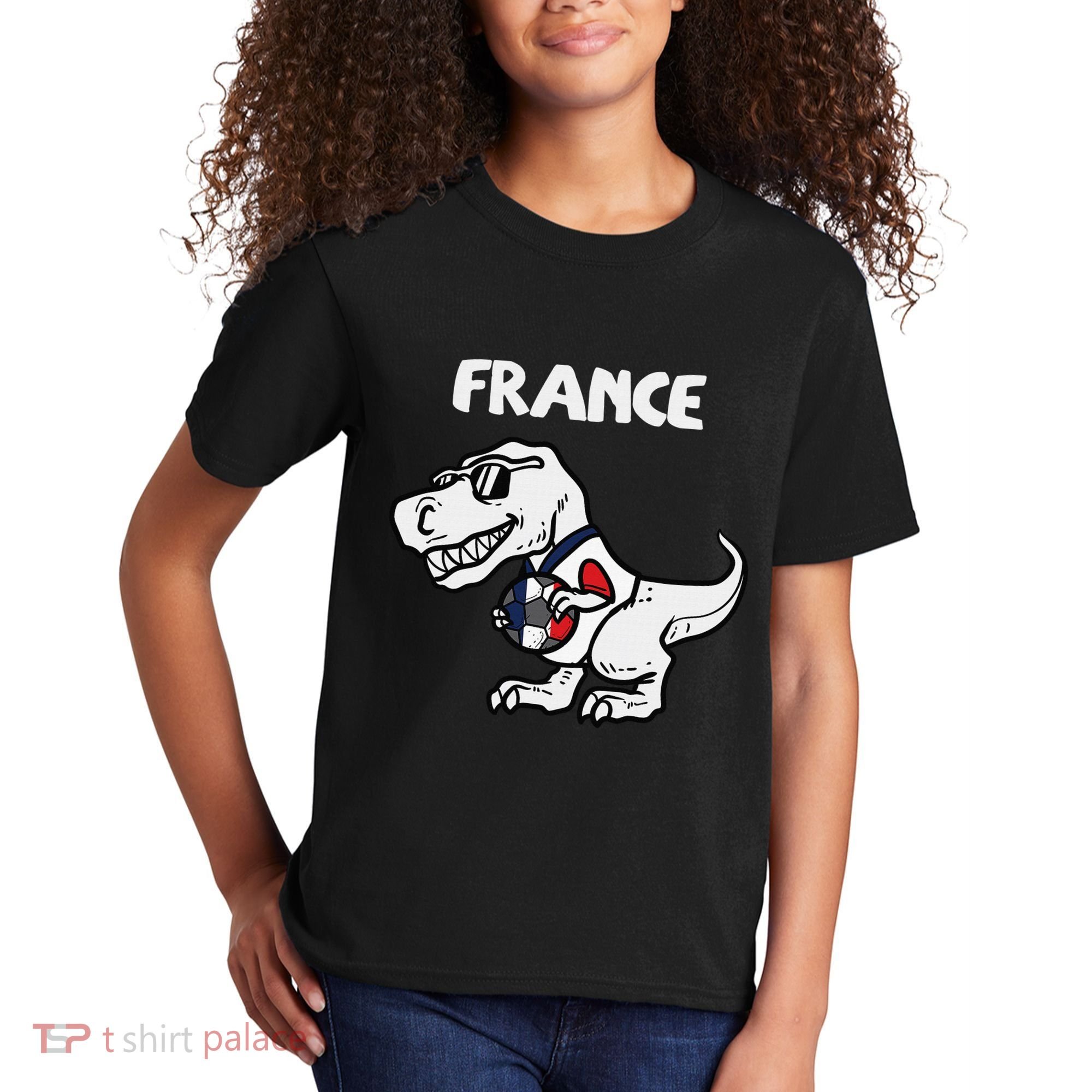 France Trex Dino French Flag Soccer Fan Kids T-Shirt