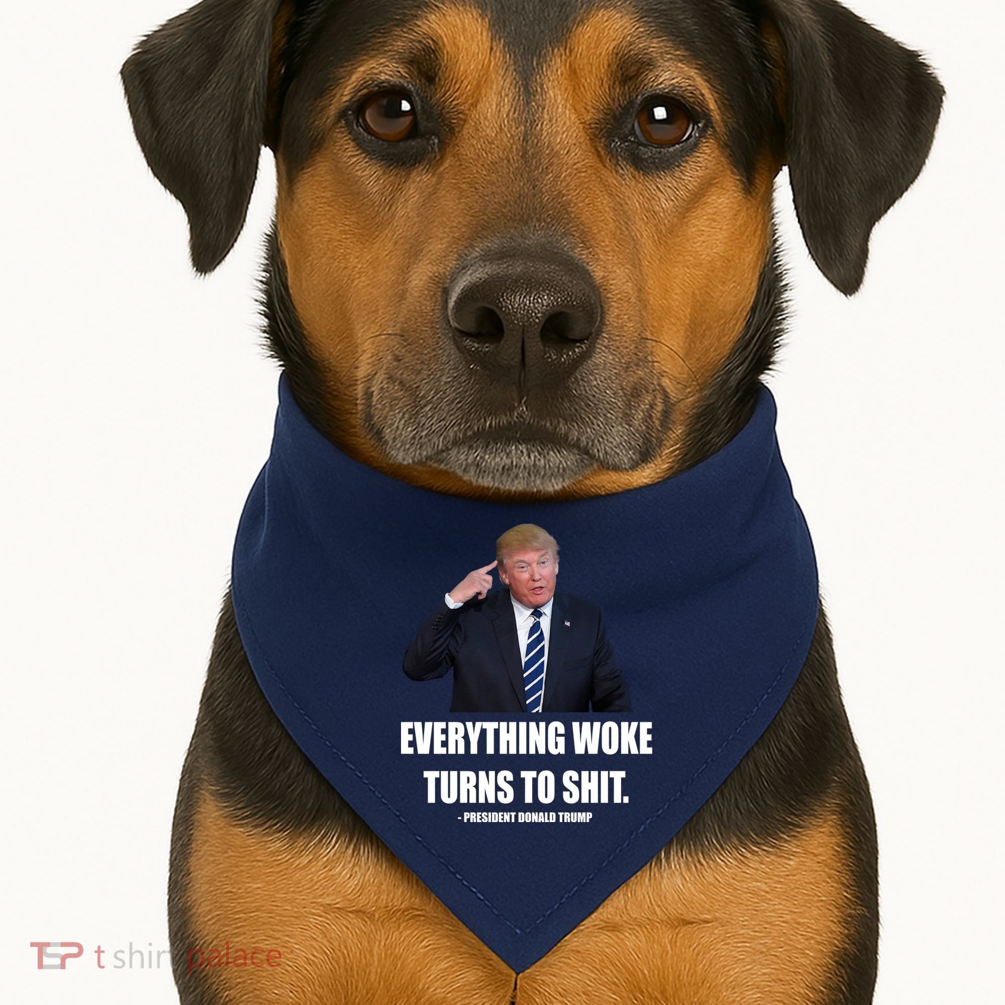 Funny Trump Everything Woke Turns To Shit Quote USA-Made Doggie Bandana