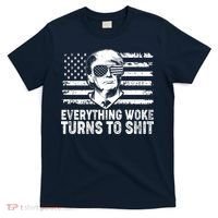 Funny Trump Everything Woke Turns To Shit Distressed USA American Flag T-Shirt thumb 0