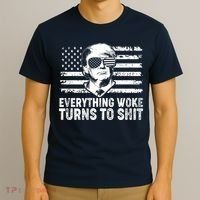 Funny Trump Everything Woke Turns To Shit Distressed USA American Flag T-Shirt thumb 3