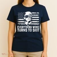 Funny Trump Everything Woke Turns To Shit Distressed USA American Flag T-Shirt thumb 4