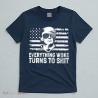 Funny Trump Everything Woke Turns To Shit Distressed USA American Flag T-Shirt thumb 5