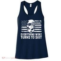 Funny Trump Everything Woke Turns To Shit Distressed USA American Flag Women's Tank Top thumb 0