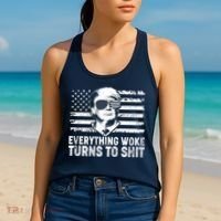 Funny Trump Everything Woke Turns To Shit Distressed USA American Flag Women's Tank Top thumb 2