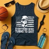 Funny Trump Everything Woke Turns To Shit Distressed USA American Flag Tank Top thumb 4