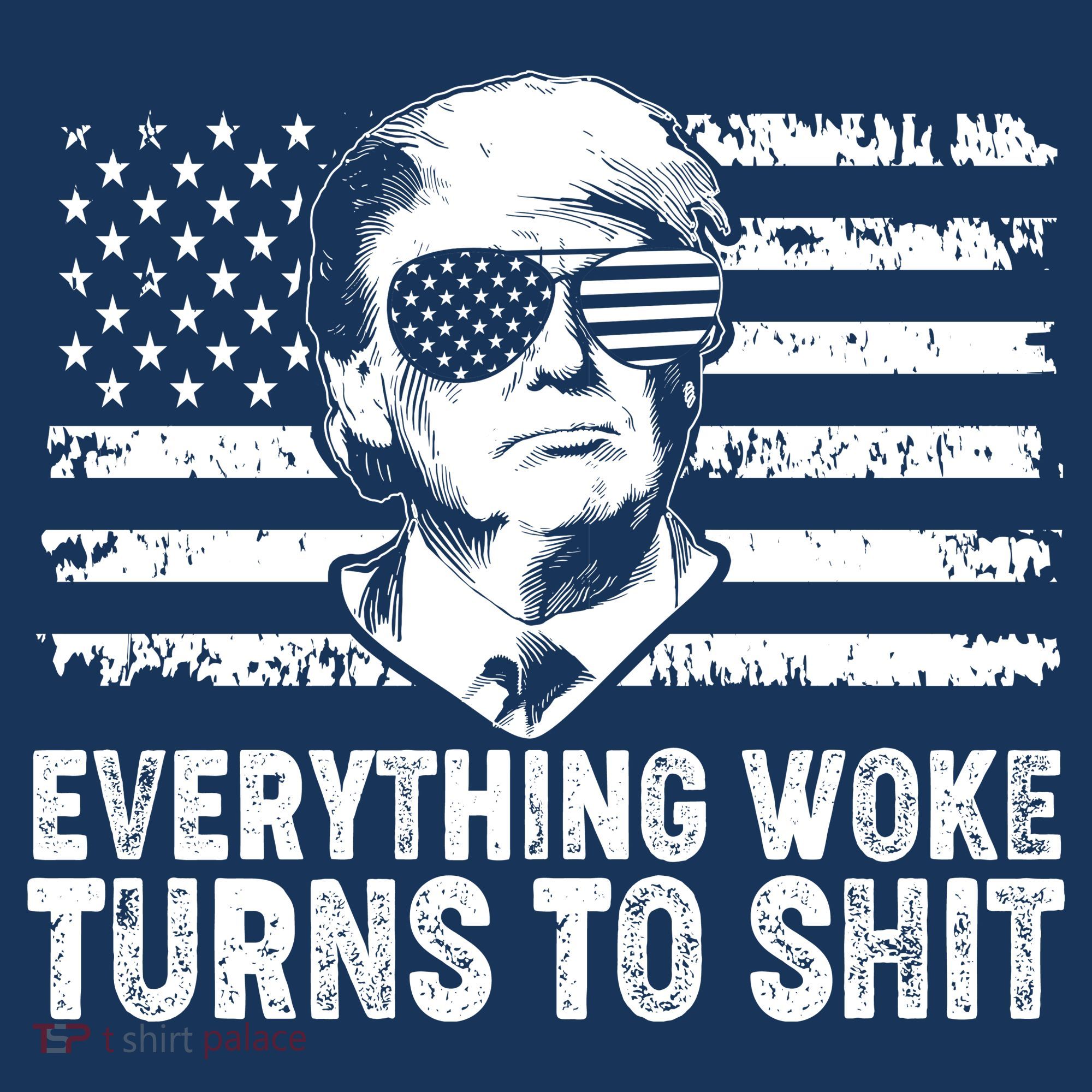 Funny Trump Everything Woke Turns To Shit Distressed USA American Flag Kids Sweatshirt