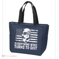 Funny Trump Everything Woke Turns To Shit Distressed USA American Flag Tote Bag thumb 3