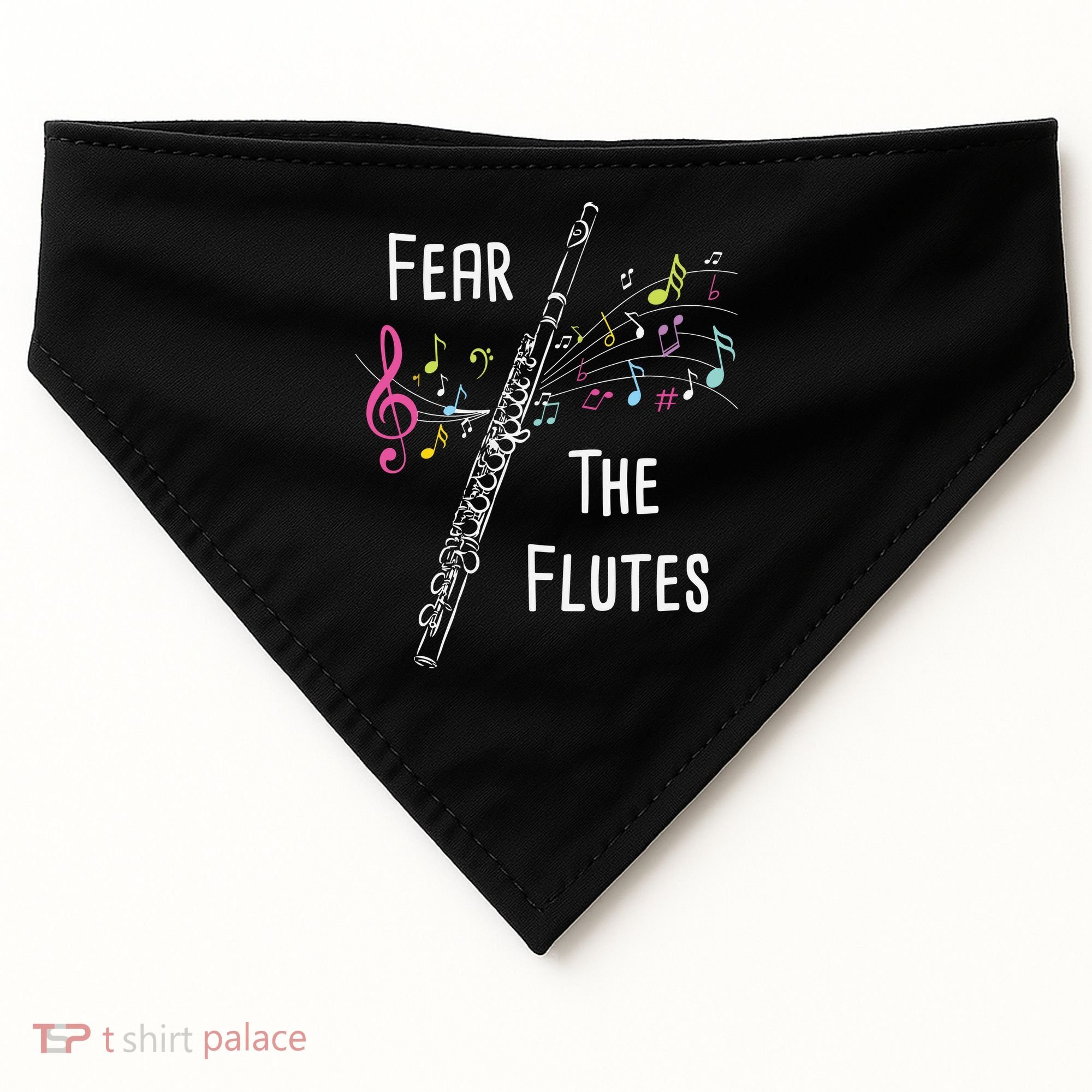 Fear The Flutes Flute Player Flutist Marching Band Music USA-Made Doggie Bandana