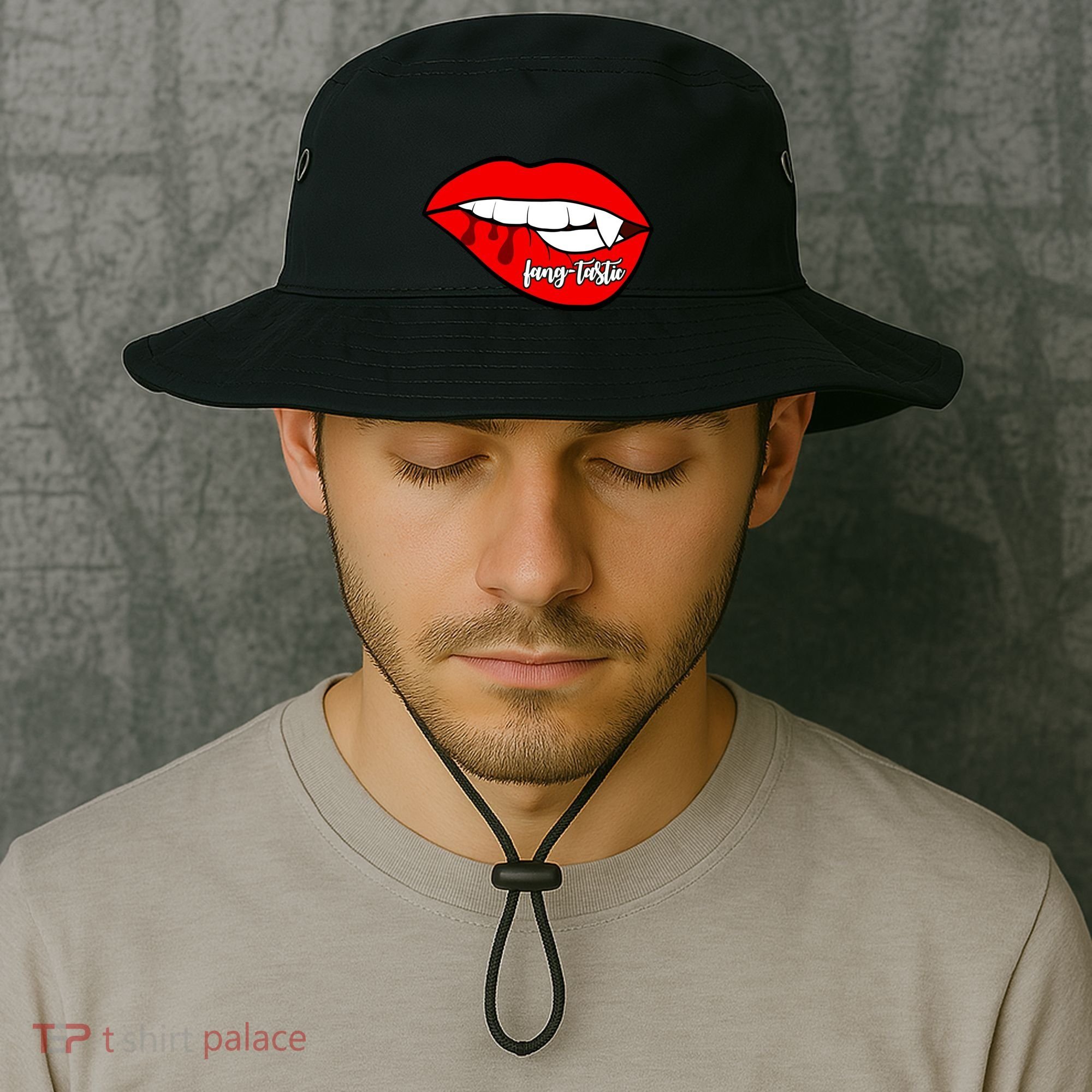 Fang Tastic Funny Vampire Lips Bucket Hat
