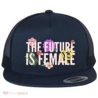Floral The Future Is Female Flat Bill Trucker Hat thumb 0