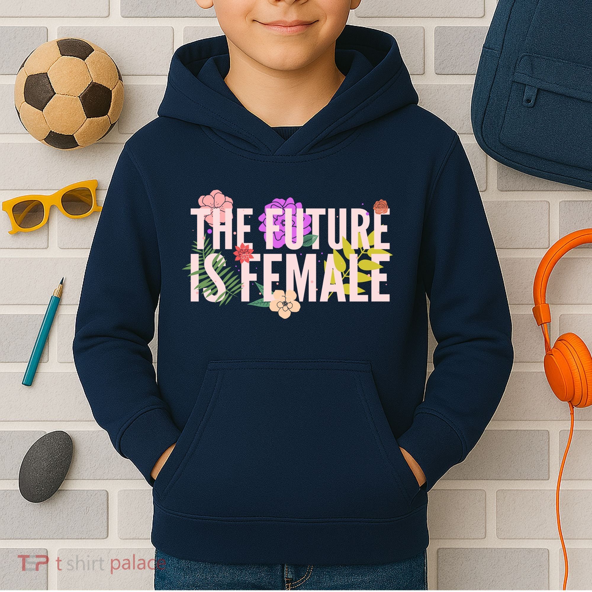 Floral The Future Is Female Kids Hoodie