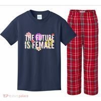 Floral The Future Is Female Kids Plaid Pajama Set thumb 0