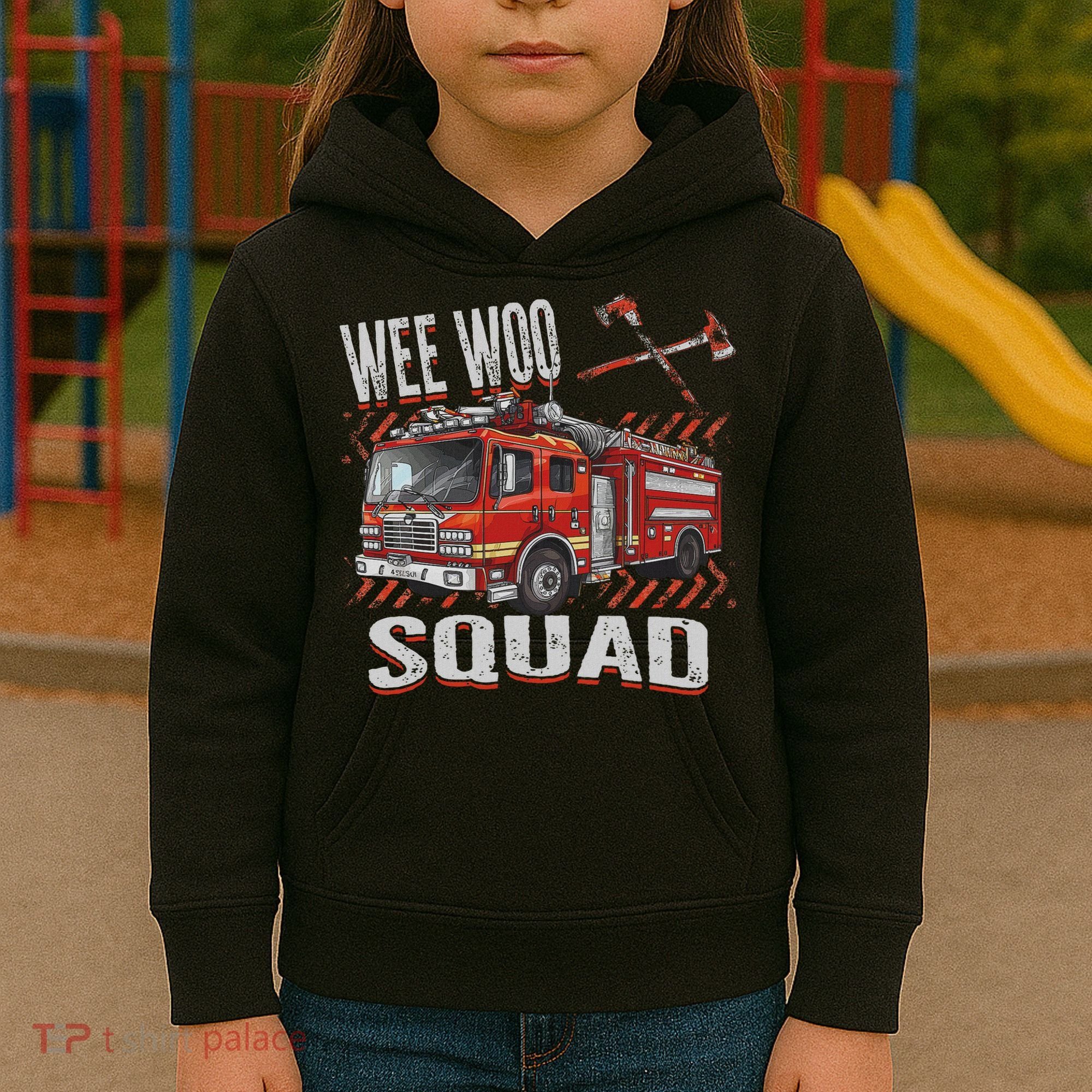 Fire Truck Firefighters Lovers Wee Woo Squad Kids Hoodie