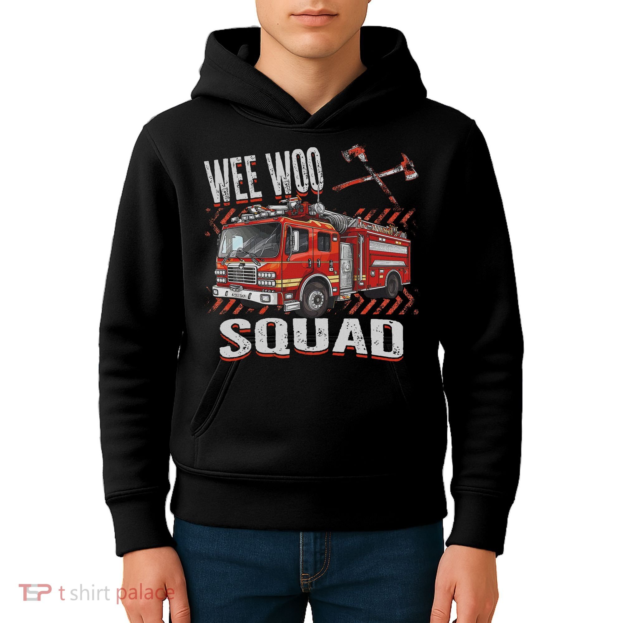 Fire Truck Firefighters Lovers Wee Woo Squad Kids Hoodie