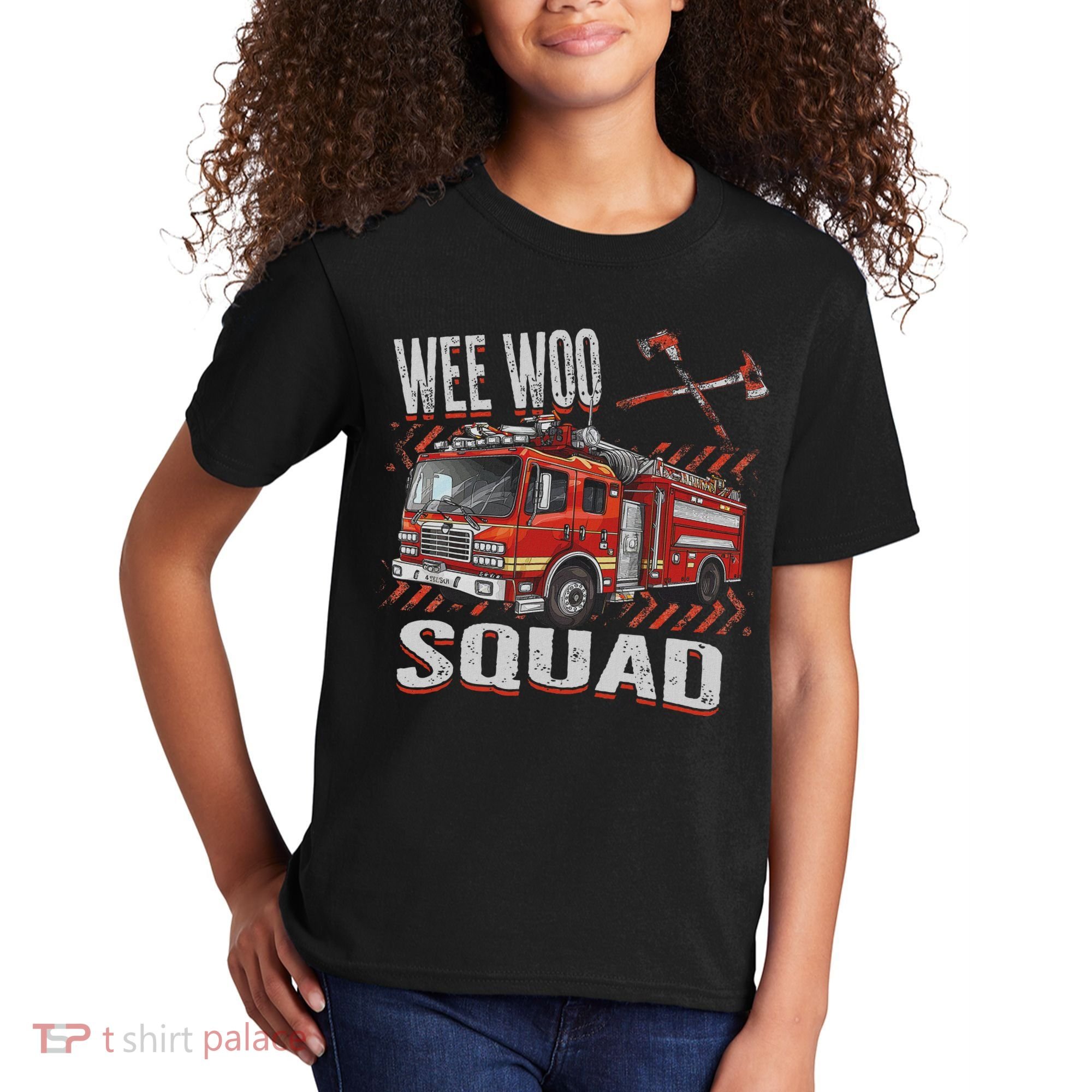 Fire Truck Firefighters Lovers Wee Woo Squad Kids T-Shirt