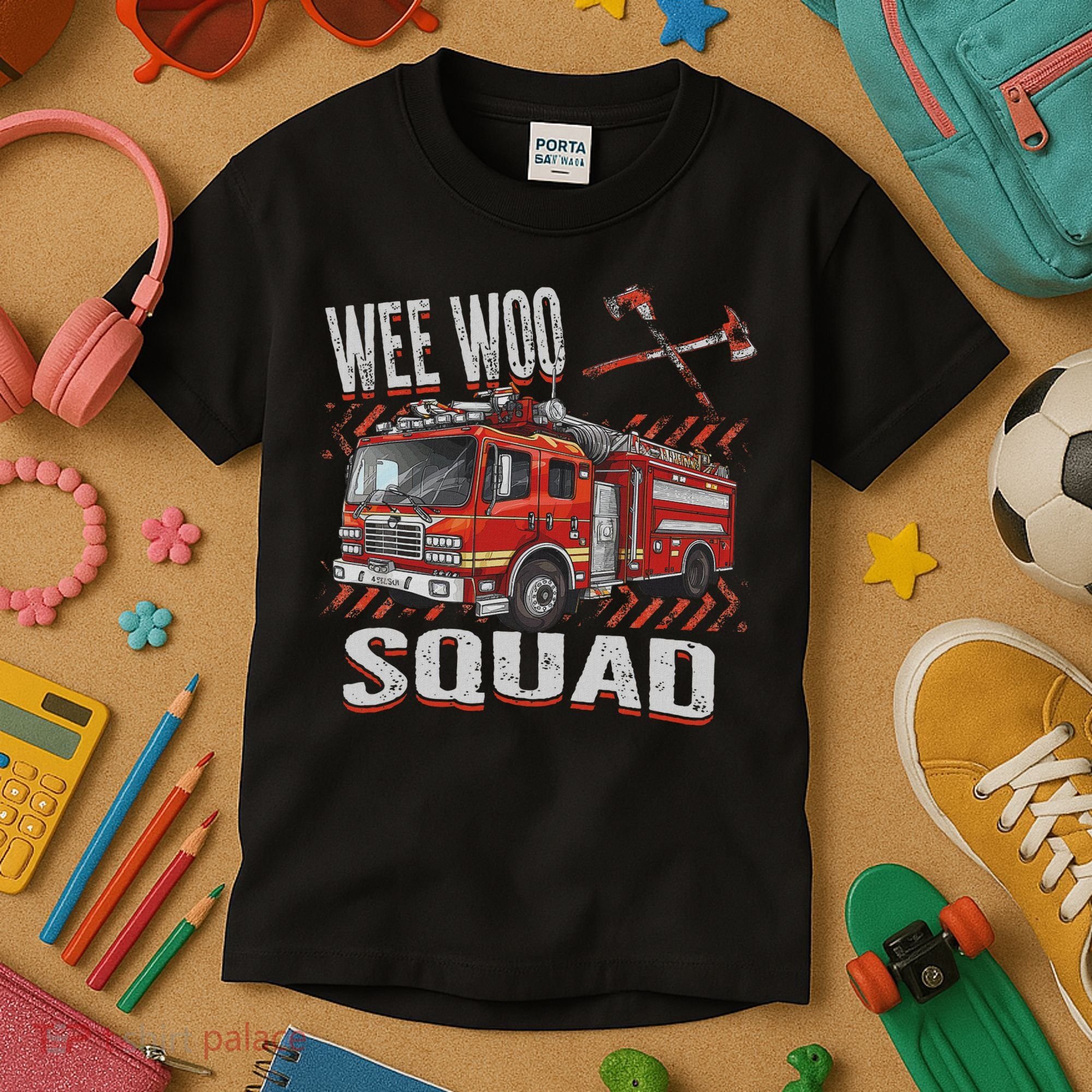 Fire Truck Firefighters Lovers Wee Woo Squad Kids T-Shirt