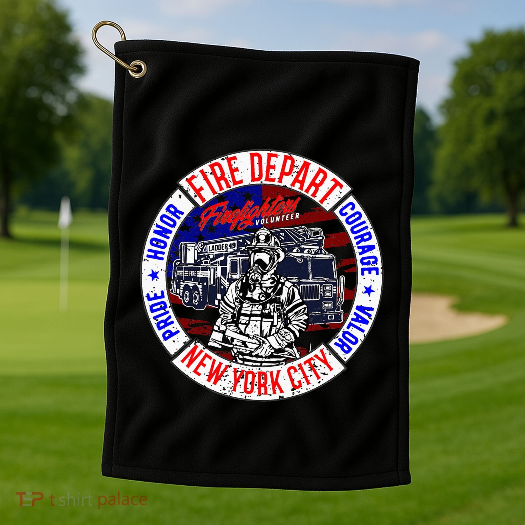 Firefighter Truck Gear Fire Department New York Firefighters Golf Towel