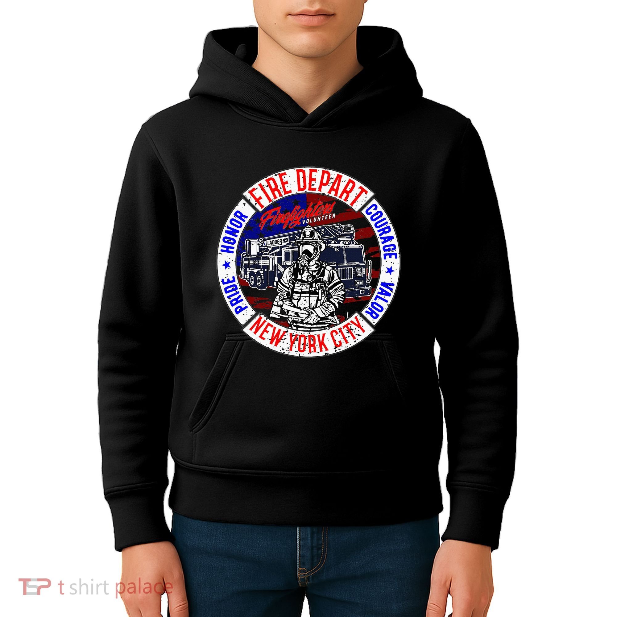 Firefighter Truck Gear Fire Department New York Firefighters Kids Hoodie