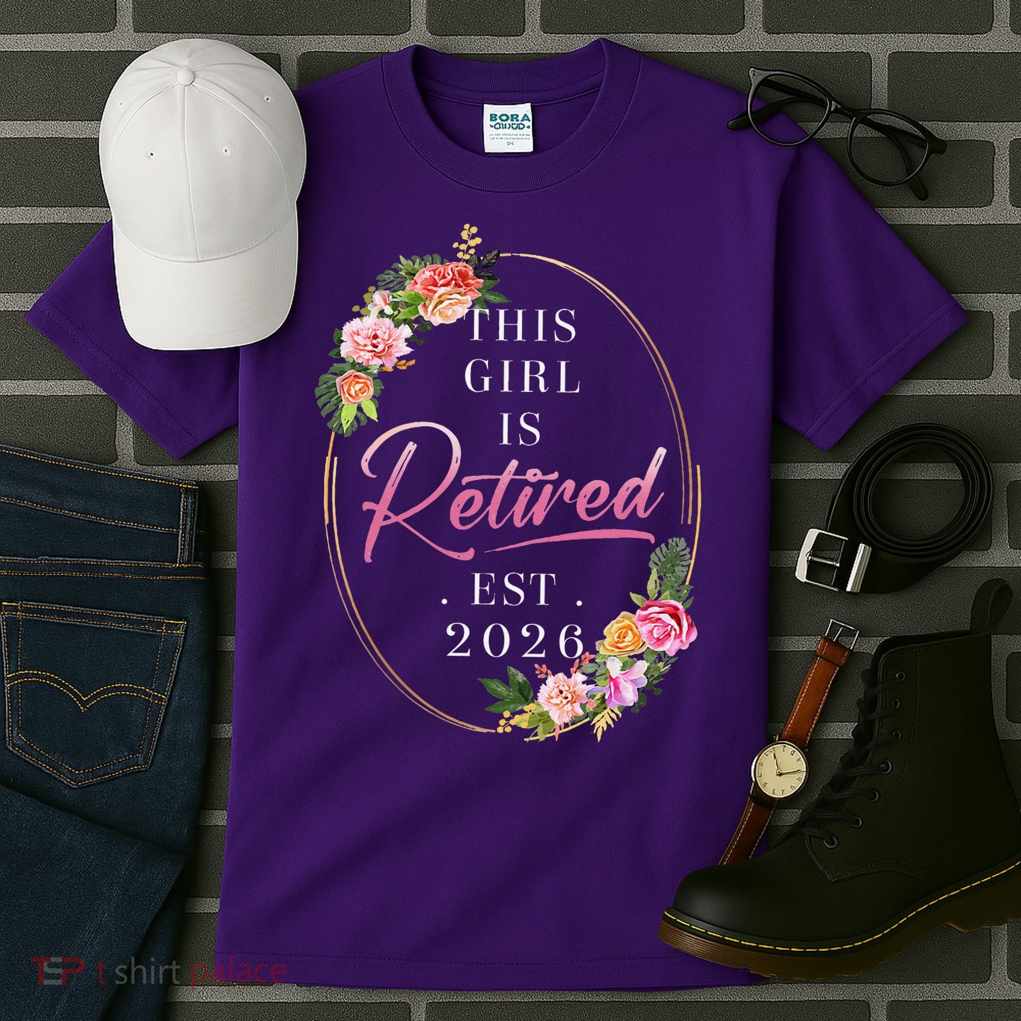 Floral This Girl Is Retired EST 2026  Tall T-Shirt