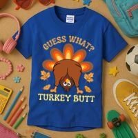 Funny Thanksgiving Guess What Turkey Butt Kids T-Shirt thumb 3