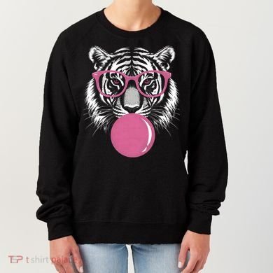 Funny Tiger Glasses Blowing Pink Bubble Gum Women's Sweatshirt