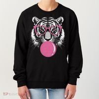 Funny Tiger Glasses Blowing Pink Bubble Gum Women's Sweatshirt thumb 0