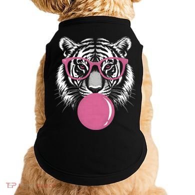 Funny Tiger Glasses Blowing Pink Bubble Gum Doggie Tank