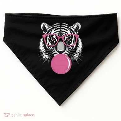 Funny Tiger Glasses Blowing Pink Bubble Gum USA-Made Doggie Bandana